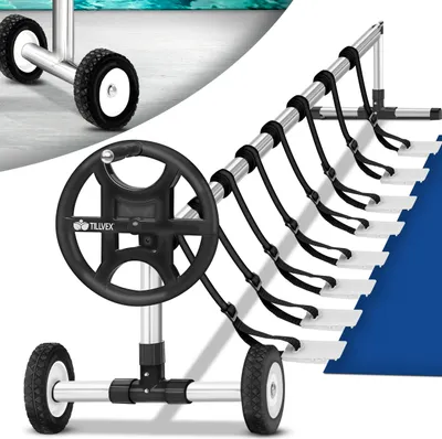 Produktbild von tillvex Pool Aufroller 3 - 5,70 m mit Vollgummireifen | Aufrollsystem für Solarplane | Aufrollvorrichtung für Poolplane & Abdeckung | inkl. Bänder