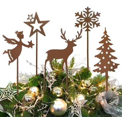 5 Weihnachts-Tuinsteker aus Metall, Rostoptik, 25 cm