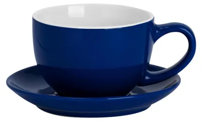 Produktbild von Argon Ta Farbiges Cappuccinotassen- und Untertassen-Set – 250 ml – Marineblau – Robuste Teetasse aus Steingut, spülmaschinen- und mikrowellengeeignet