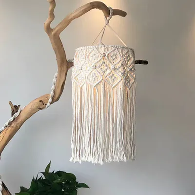 Produktbild von Böhmischer handgemachter Lampenschirm, Makramee Wandbehang Lampe, Raumdekoration gewebter Lampenschirm, 26*45cm