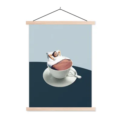 Produktbild von MuchoWow® Textilposter Frau - Kaffee - Jahrgang 120x160 cm mit holzfarbenen Rahmen - Plakatkarton