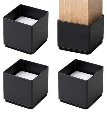 Productafbeelding van Relaxdays Meubelverhogers, set van 4, vierkant, afmetingen: 7x6x6 cm, koolstofstaal, zelfklevend, met vilten onderkant, geschikt voor meubels tot 500 kg, zwart, AI-gegenereerde afbeelding