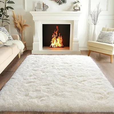 Obrázek produktu pro Koberec krémové barvy, 120x160 cm, huňatý koberec s vysokým vlasem, vhodný do obývacího pokoje, moderní koberec s dlouhým vlasem, podložka pod postel, koberec s vysokým vlasem, protiskluzový, vhodný do ložnice, dětského pokoje