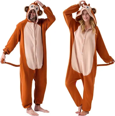 Obrázek produktu pro Opičí zvířecí kostým Onesie Pyžamo Plyšový dospělý Orange