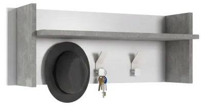 Produktbild von Eingangsmöbel Dkornvi, Garderobenständer mit 3 Haken, Regal zur Aufbewahrung im Flur, 100% Italy, 90x29h34 cm, Weiß und Beton