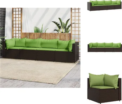 Image de vidaXL Ensemble de salon de jardin 4 pièces avec coussins Marron Poly rotin - Canapés de jardin