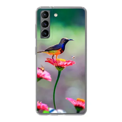 Produktbild von MuchoWow® Handyhülle Schutzhülle Hülle für Samsung Galaxy S21 Nahaufnahme eines Kolibris auf rosa Blüten Silikon Softcase Handy Hülle - Softcase