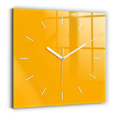 Produktbild von Wallfluent Wanduhr – Stilles Quarzuhrwerk - Uhr Dekoration Wohnzimmer Schlafzimmer Küche - Zifferblatt mit Striche - weiße Zeiger - 30x30 cm - Dunkelgelb