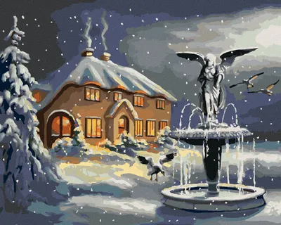 Image de Zuty - Peinture par numéros - FONTAINE EN HIVER (D. RUSTY RUST), 40 x 50 cm, toile tendue sur châssis