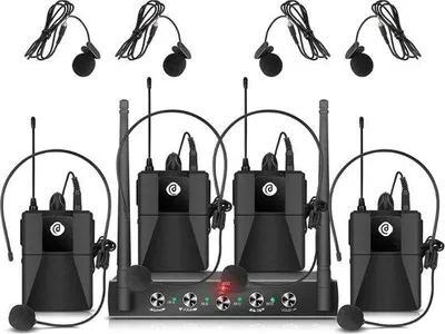 Immagine prodotto di Sistema microfonico wireless a 4 canali con cuffie e microfoni a mano