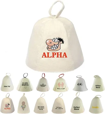 Produktbild von Saunahut aus Wollfilz (SS20-020ALPHA) Saunamütze mit witzigen Motiven, Filz Kopfschutz Saunakappe Filzkappe Mütze Filzhut Kappe Sauna Hut