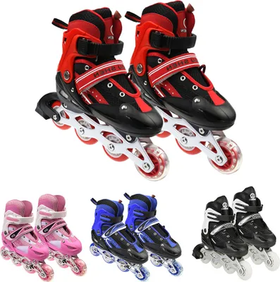 Produktbild von Verstellbar Inlineskates Rollschuhe mit Leuchtenden Rädern für Kinder Größe 31-34 Schwarz