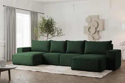 Produktbild von Wohnlandschaft U-Form Sofa ESTELLE in Stoff Opera Velvet Dunkelgrün