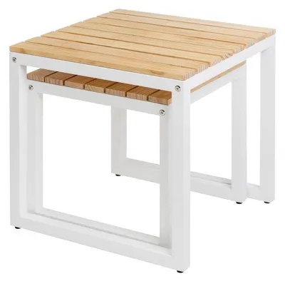Produktbild von Set mit 2 Beistelltischen aus Holz und Metall in Weiß und Natur