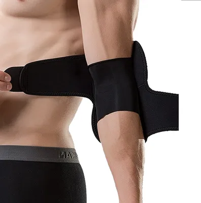 Produktbild von Kompressions-Ellenbogenmanschette und Neopren-Ellenbogenstütze/-bandage. Schützen Sie den Ellenbogen beim Training