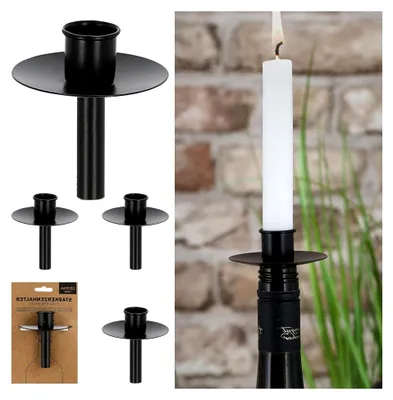 Produktbild von Stabkerzenhalter Flaschenaufsatz 4er Set | Metall schwarz 7x8cm | Flaschenkerzenhalter für Stabkerzen