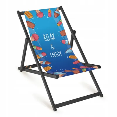 Obrázek produktu pro Dřevěné lehátko „Relax & Enjoy“ Fullprint s černým rámem – zahradní lehátko, venkovní a balkonové