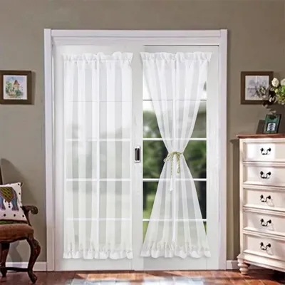 Produktbild von Türvorhang Fenster Insektenschutz Voile Einfacher Stil Chiffon-Gardinen Französische Vorhänge Halbtransparent Vorhang, Weiß, 2er Set, B64*H102cm