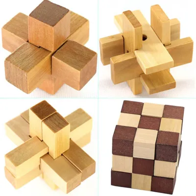 Imagen del producto de Rompecabezas de madera de 6 piezas, juego de lógica tridimensional, para niños y adultos, que estimula el pensamiento lógico