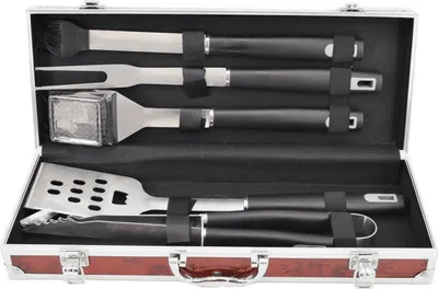 Produktbild von 5-Teiliges Grillbesteck-Set im Koffer Grillzange Grillgabel Pinsel Grillwender Grillbürste BBQ