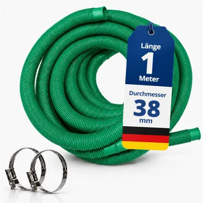 Produktbild von HAF Hochwertiger Pool Schwimmbadschlauch 38mm Grün 1 Meter | Poolschlauch für Garten & Schwimmbad | Solarschlauch + 2x Edelstahl Schlauchschellen