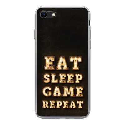 Produktbild von MuchoWow® Handyhülle Schutzhülle Hülle für iPhone SE 2022 Spiele - Spiele - Zitate - Sprichwörter - Eat sleep game repeat Silikon Softcase Handy Hülle - Schutzhülle