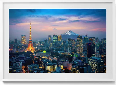 Produktbild von Stadt bei Nacht– Wandbild mit Rahmen – Gerahmtes Bild  – Wanddekoration – 100x70 cm –  Weiß Rahmen