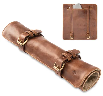 Lederne Messer-Rolltasche Sören, 40x38 cm, 7 Fächer, Mahagoni