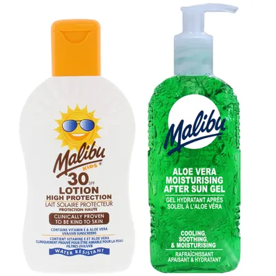 Obrázok produktu pre Malibu Detský ochranný krém SPF30 200ml + Aloe gél po opaľovaní 200ml