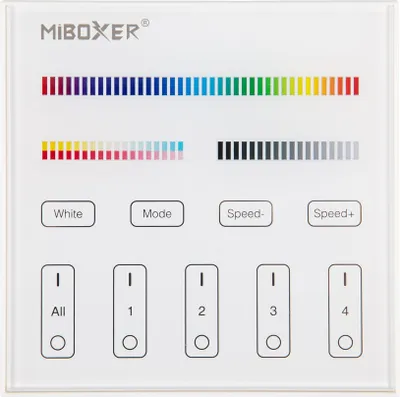 Produktbild von MiBoxer RGB+CCT Wandcontroller Touch Panel 4 Zonen 2.4GHZ | 3V (2x AAA) Batterie | B4 | Wandaufbau