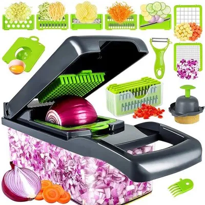 Image de Lame végétarienne 15 en 1 - Coupe-légumes en cubes - 7 lames interchangeables - Pour éplucher les fruits, les légumes, les carottes, les pommes de terre et l'ail