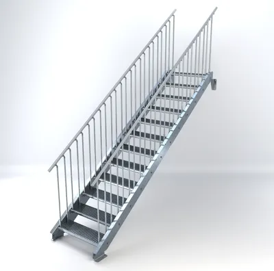 Produktbild von Stahltreppe 12 Stufen bis Höhe 240 cm, Laufbreite : 80 cm beidseitiges Geländer ST 2 (31 / 31 mm gezackt)