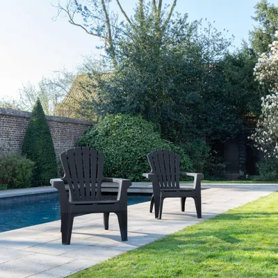 Image de Lot de 2 Fauteuils Adirondack de jardin en résine empilables Anthracite