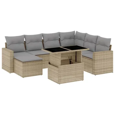 Produktbild von vidaXL 8-tlg. Garten-Sofagarnitur mit Kissen Beige Poly Rattan
