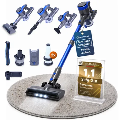 Produktbild von Sommertal Akku Staubsauger VARIO150 | 3in1 Gerät | 3-Stufen Turbosauger mit 45min Laufzeit und Schnellladen | für 300m² | Teppich Hartböden Tierhaare