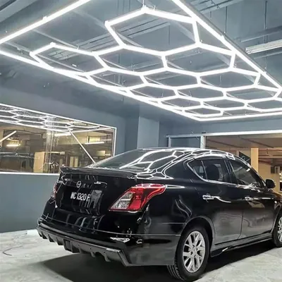 Produktbild von Kizirl Sechseckige LED-Shop-Leuchte für Autos, 534 W, 60.000 lm, 6500 K, Tageslichtweiß, sechseckiges LED-Licht für Autopflege, Autowaschraum, LED-Garagen-Deckenleuchte