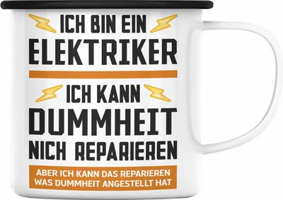 Produktbild von Trendation - Elektriker Emaille Tasse Spruch Männer Geschenk Lustig Gadget Geschenke Kaffeebecher Emaille Emaille Tasse (Schwarz)