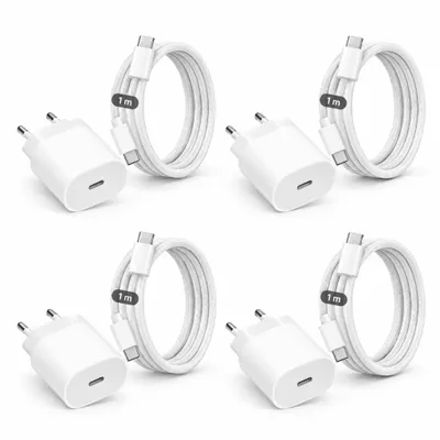 Produktbild von 4x iPhone USB-C Ladegerät 20W Schnellladegerät mit USB-C Kabel – USB-C zu USB-C Ladeset für iPhone 17 16 15 Pro Max Air Plus
