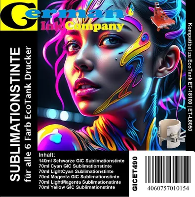 Produktbild von 490ml GIC Sublimationstinten Starterpack für ET-18100 + ET-L8050 und baugleiche