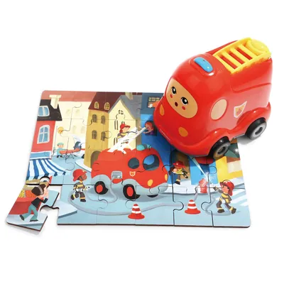 Produktbild von Holzpuzzle Feuerwehr mit Feuerwehrauto, 24tlg.