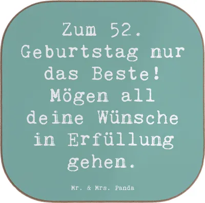 Produktbild von Mr. & Mrs. Panda Untersetzer für Gläser Spruch 52. Geburtstag - Meeresbrise - Geschenk, Geburtstagsgeschenke, Lebensfreude, feiern, Geburtstagsgeschenk, bieruntersetzer