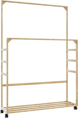 Obrázok produktu pre Vešiak na oblečenie s policami a kolieskami 90x35x155 cm bambusový