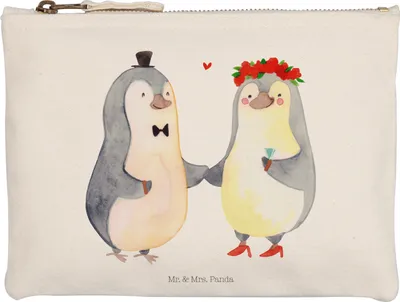 Produktbild von Mr. & Mrs. Panda Pouch Pinguin Heirat Größe M - Weiß - Geschenk, Hochzeit, Kosmetiktasche, Freundin, Pärchen, Braut, Just Married, Federtasche, Stifteetui, Mann, Frau