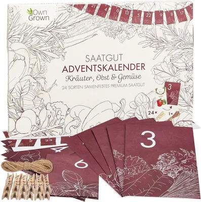 Produktbild von Saatgut-Adventskalender 2022 Nachhaltiger Saatgut-Adventskalender 2022 mit Kräutern - Kräuter-, Gemüse- & Obst-Adventskalender Kräuter-, Gemüse- & Obst-Adventskalender