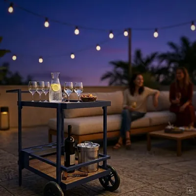 Produktbild von Outdoor Servierwagen | zwei Ablageflächen | Flaschenhalterungen | 80 cm H