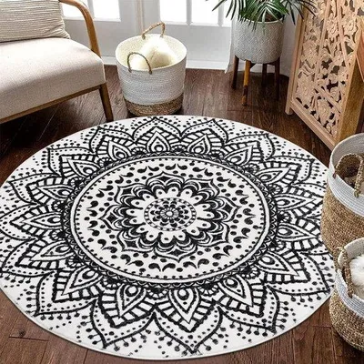 Productafbeelding van Rond vloerkleed - Pluizige shaggy - 160 cm - Zwart - Antislip