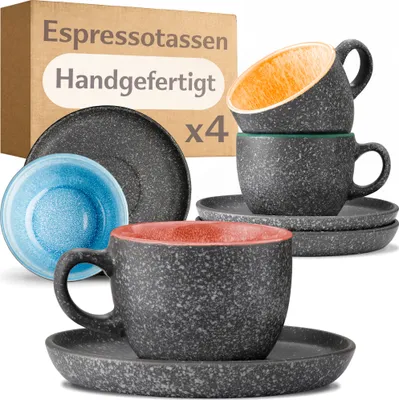 Zdjęcie produktu dla Cosumy filiżanki do espresso ze spodkami zestaw 4 - 90 ml ceramiczne kolorowe