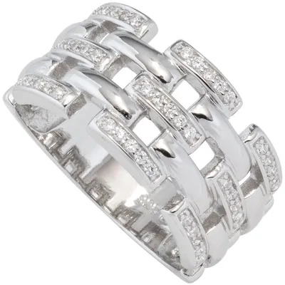 Produktbild von Breiter Ring Damenring mit Zirkonia weiß 925 Silber rhodiniert Silberring Innenumfang 52mm Ø16.6mm