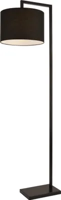 A black floor lamp with a cylindrical shade.