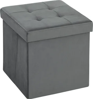Produktbild von HOMCOM Sitzhocker mit Stauraum Sitzwürfel Hocker mit Deckel, Samtoptik Grau
